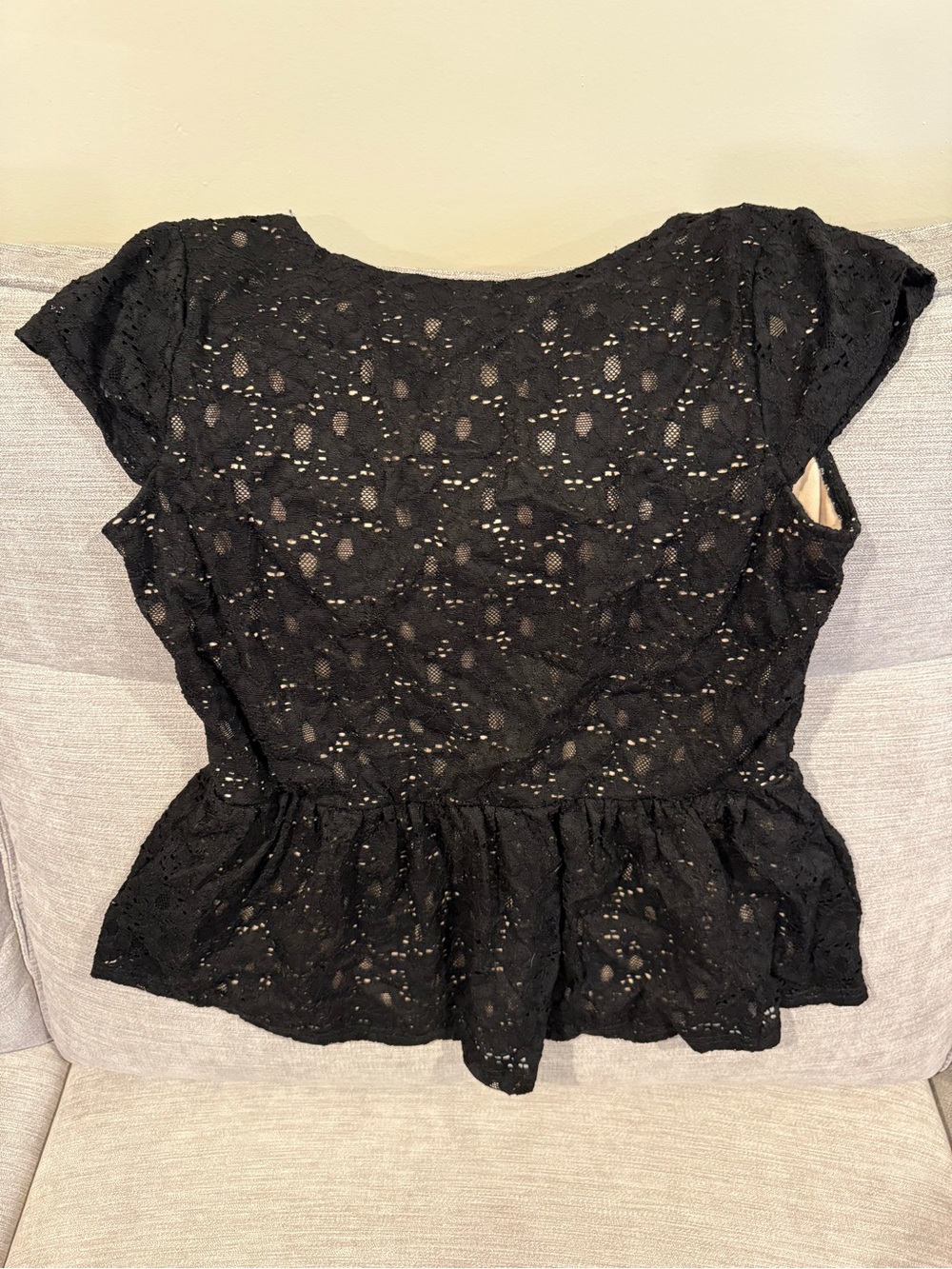 Francesca's Collections Black Lace Peplum Blouse